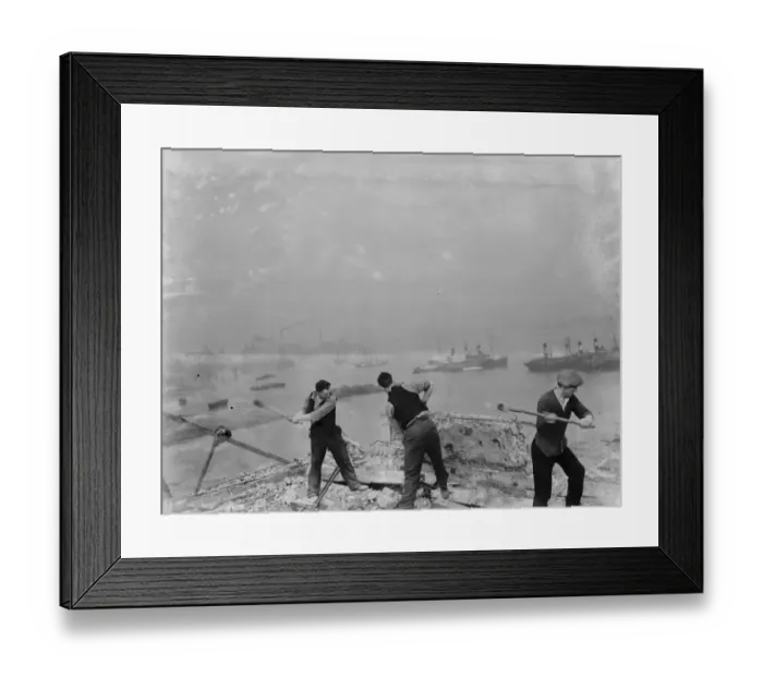 Framed Print : Men working on the redevelopment of the Erith riverside in London. 1937 Framed Print : Men working on the redevelopment of the Erith riverside in London. 1937