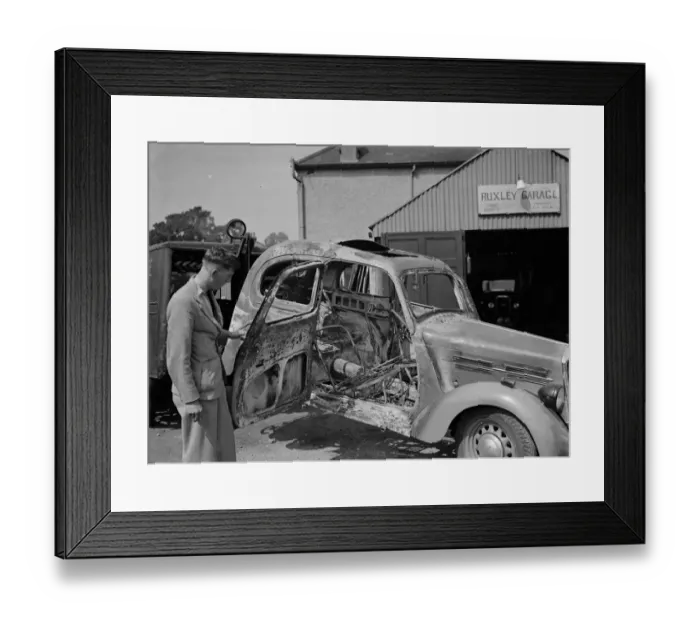 Framed Print : Burnt car. 1937 Framed Print : Burnt car. 1937