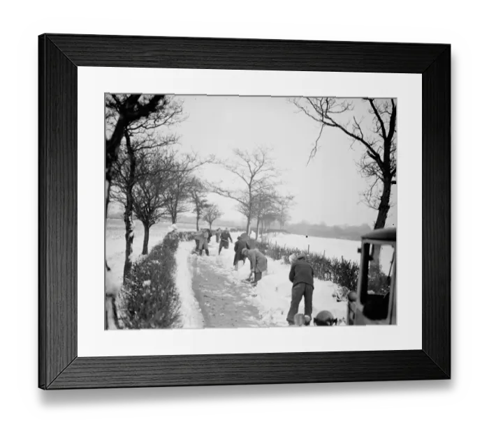 Framed Print : Snow scenes ( clearing away ) Eynsford. 1938 Framed Print : Snow scenes ( clearing away ) Eynsford. 1938