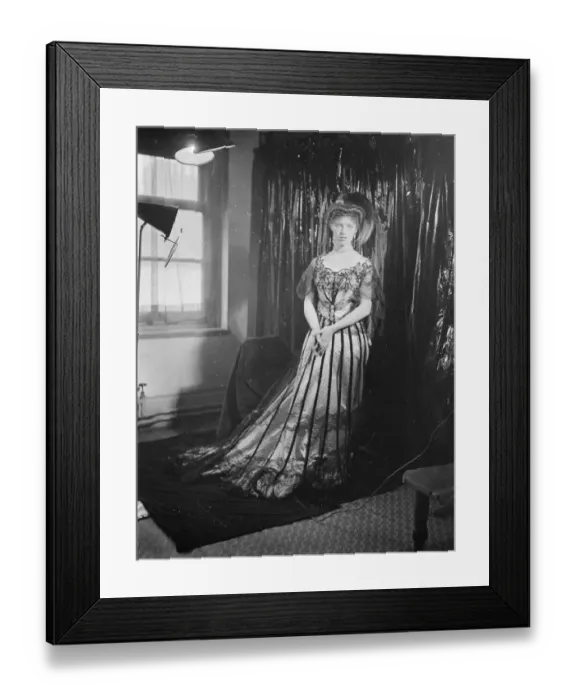 Framed Print : Preparations for Hairdressing Through the Ages Exhibition. M Adolphe model Miss
