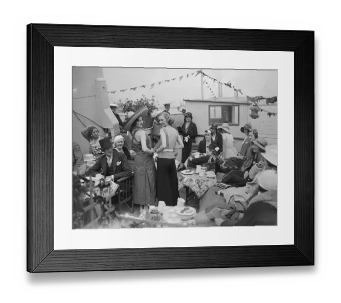 Framed Print : Scenes on board showboat on Thames. Mannequins displaying beach wear Framed Print : Scenes on board showboat on Thames. Mannequins displaying beach wear
