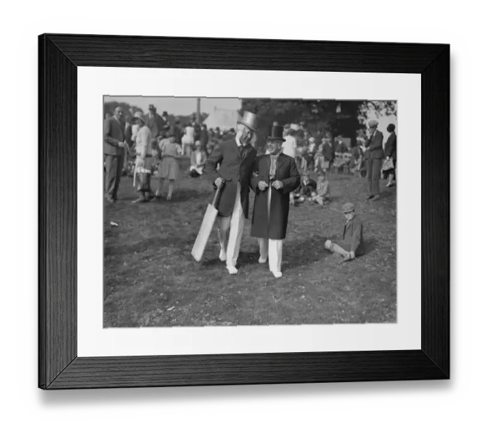 Framed Print : Top hats and side whiskers were worn by players in an old time cricket match between Framed Print : Top hats and side whiskers were worn by players in an old time cricket match between