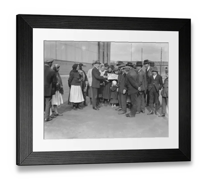 Framed Print : Atlantic Park, emigrant station at Southampton The manager giving instruction