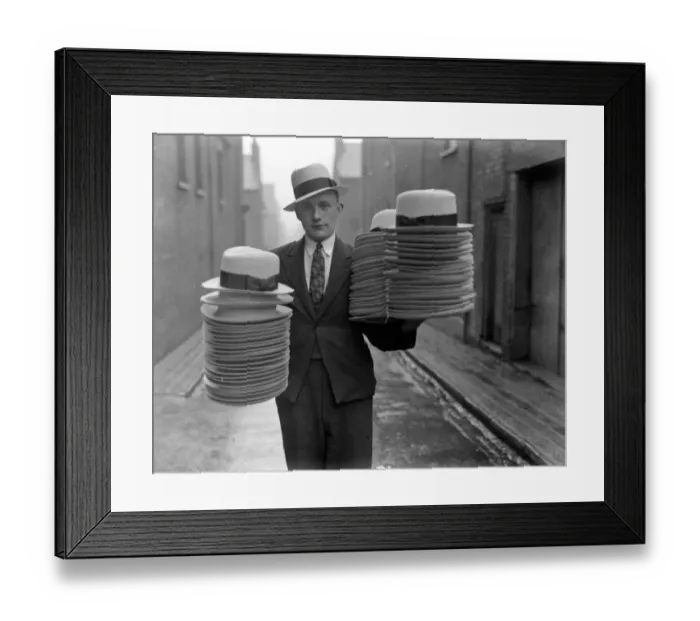 Framed Print : Straw and felt hat making at Messrs Olemeys, 43 York Street, Luton. 24 April 1934 Framed Print : Straw and felt hat making at Messrs Olemeys, 43 York Street, Luton. 24 April 1934