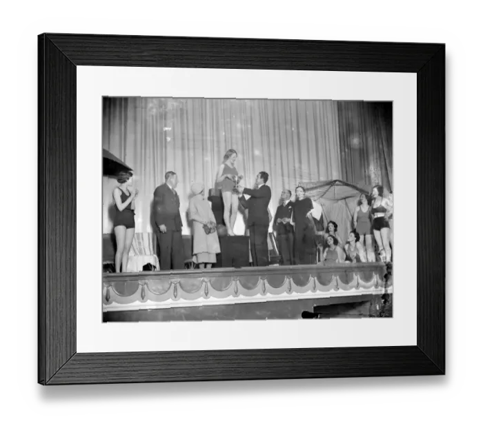 Framed Print : Jack Doyle [ presenting an award at a beauty contest ?] Commodore Cinema Orpington