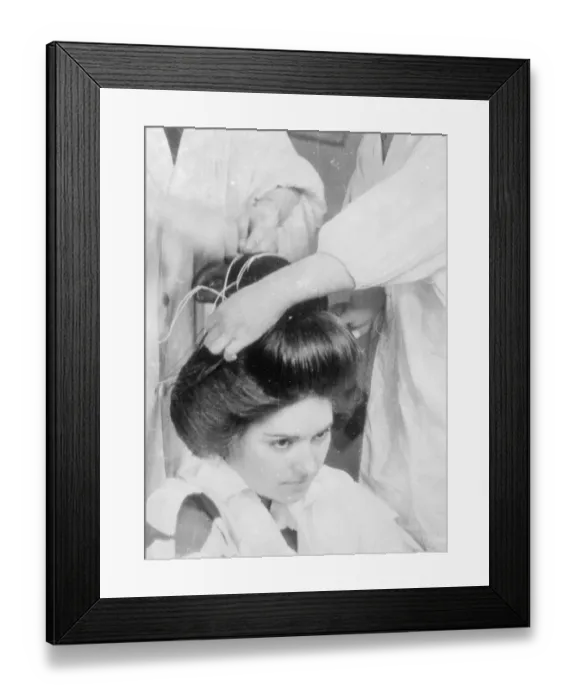 Framed Print : Japanese girls submit to 2 hours agony for alluring coiffure. Few people who admire Framed Print : Japanese girls submit to 2 hours agony for alluring coiffure. Few people who admire