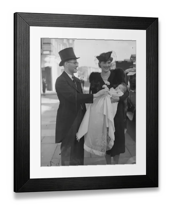 Framed Print : Mr and Mrs C G F Pritchett and their infant son after the babys christening Framed Print : Mr and Mrs C G F Pritchett and their infant son after the babys christening