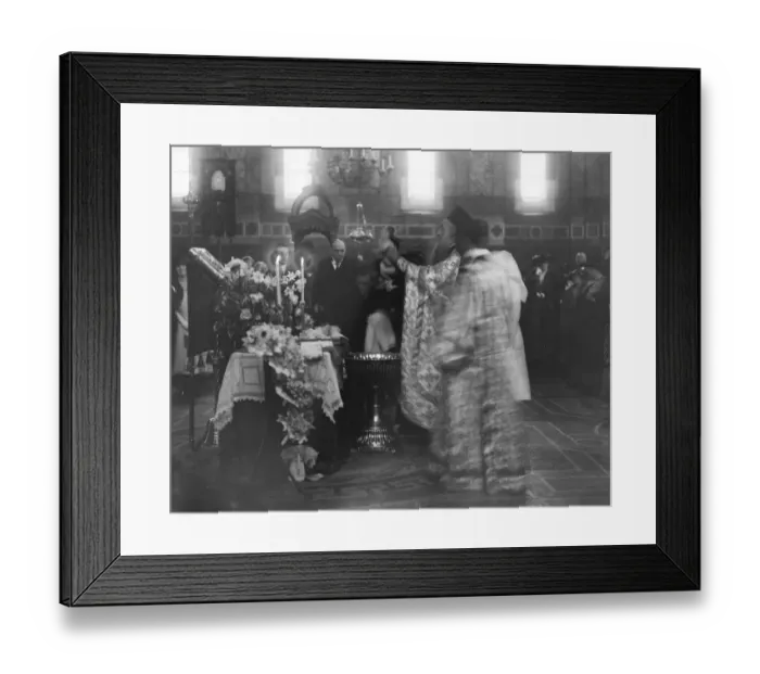 Framed Print : The christening of the daughter of Prince and Princess Bibesco, The officiating priest