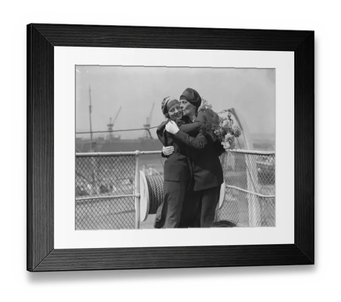 Framed Print : On the SS Berengaria at Southampton Miss Ecelyn Laye and her mother 29 April 1930 Framed Print : On the SS Berengaria at Southampton Miss Ecelyn Laye and her mother 29 April 1930