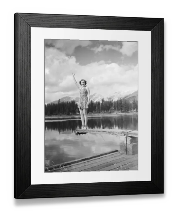 Framed Print : Greetings from the Canadian Rockies. A charming holidaymaker takes her giant hat off Framed Print : Greetings from the Canadian Rockies. A charming holidaymaker takes her giant hat off