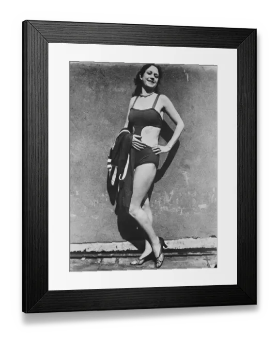 Framed Print : Sun worshipper Miss Jenny Welm in the latest French bathing suits at San Francisco