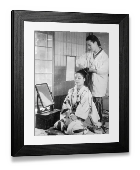 Framed Print : Japanese girls submit to 2 hours agony for alluring coiffure. Few people who admire Framed Print : Japanese girls submit to 2 hours agony for alluring coiffure. Few people who admire