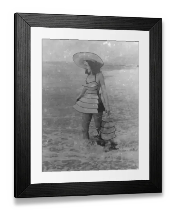 Framed Print : Pagoda Bathing Fashion. Woven Wood New Material For Costumes Design By Former Airwoman Framed Print : Pagoda Bathing Fashion. Woven Wood New Material For Costumes Design By Former Airwoman