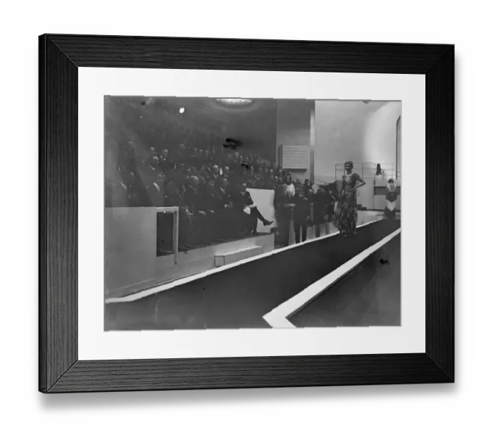 Framed Print : Queen watches fashion parade at British textile exhibition. The Queen, accompanied Framed Print : Queen watches fashion parade at British textile exhibition. The Queen, accompanied