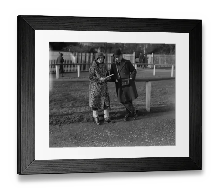 Framed Print : At Lingfield Park racecourse, Surrey, Mrs J V Rank and Mr N B Davies 16th January 1932 Framed Print : At Lingfield Park racecourse, Surrey, Mrs J V Rank and Mr N B Davies 16th January 1932