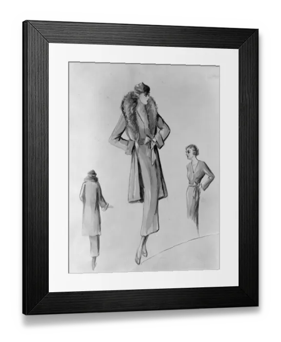 Framed Print : Drawing of Princess Marinas trousseau, 3 / 4 length coat. 26 November 1934 Framed Print : Drawing of Princess Marinas trousseau, 3 / 4 length coat. 26 November 1934