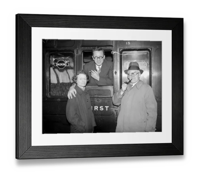 Framed Print : At Waterloo. Mr Herbert Morrison on his departure for USA Mrs Morrison and Mr Harold Clay Framed Print : At Waterloo. Mr Herbert Morrison on his departure for USA Mrs Morrison and Mr Harold Clay