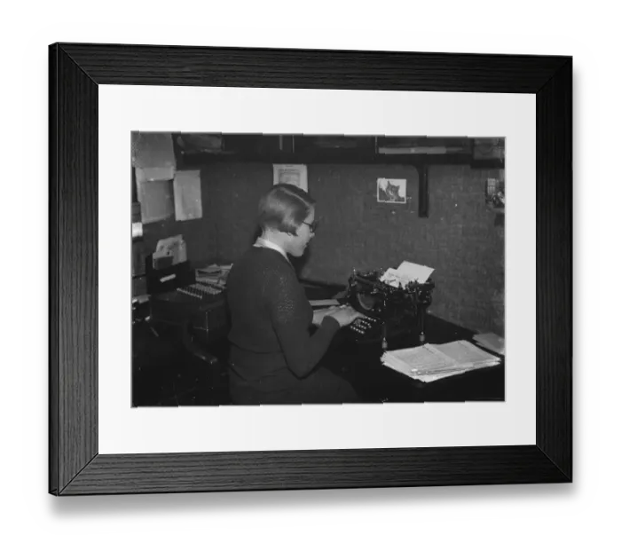 Framed Print : Miss Fowden, typist, at work. 1935