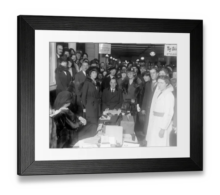 Framed Print : Sir Edward Carson sells war savings certificates at the Civil Service Stores. Lady Carson Framed Print : Sir Edward Carson sells war savings certificates at the Civil Service Stores. Lady Carson