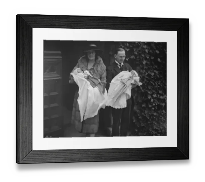 Framed Print : Major and Mrs Gordon home with their twin son and daughter after the christening Framed Print : Major and Mrs Gordon home with their twin son and daughter after the christening
