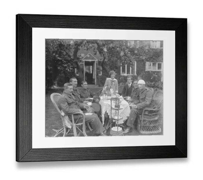 Framed Print : Miss Betty Hicks entertains wounded soldiers at her home in Merstham, Surrey Framed Print : Miss Betty Hicks entertains wounded soldiers at her home in Merstham, Surrey