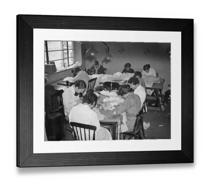 Framed Print : Embroiders at Hartnells, the Court dressmakers, are at work in London on exquisite Framed Print : Embroiders at Hartnells, the Court dressmakers, are at work in London on exquisite
