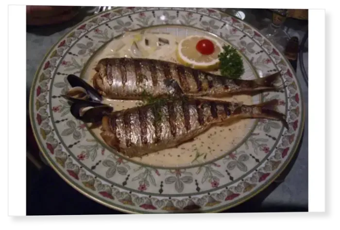 Print : Grilled herring served in a sauce, Dieppe, Seine-Maritime, Normandy, France