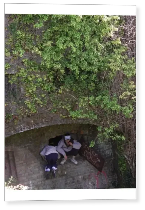 Print : Childrens den in the now disused Napoleonic fortress of the Western Heights, Dover, Kent, England