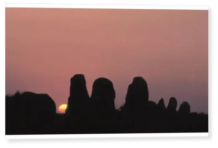 Print : Silhouette of the Carnac landscape: alignments of menhirs at sunrise, Morbihan, Southern Brittany Print : Silhouette of the Carnac landscape: alignments of menhirs at sunrise, Morbihan, Southern Brittany