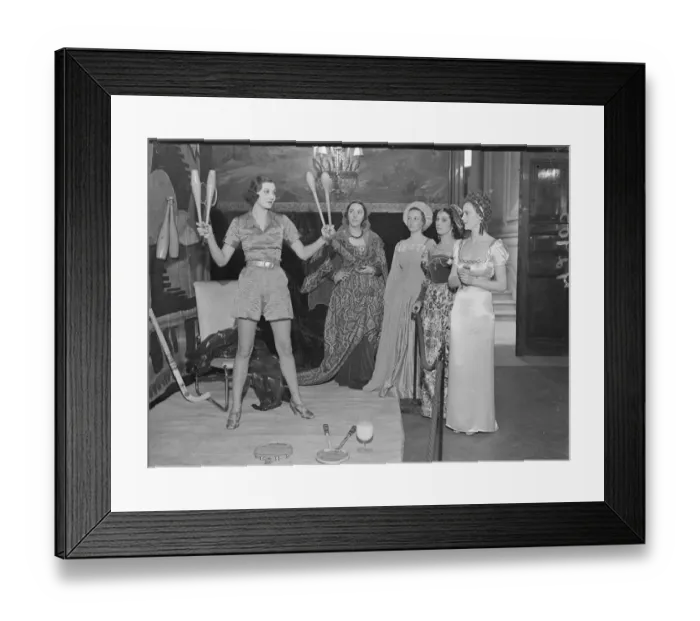 Framed Print : Beauties of the past. The beauty of the future in London. Well-known women, in costume Framed Print : Beauties of the past. The beauty of the future in London. Well-known women, in costume