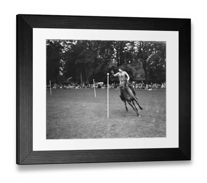 Framed Print : Roehampton Club Pony Gymkhana Miss Cecilie Nickalls taking a ball from the post Framed Print : Roehampton Club Pony Gymkhana Miss Cecilie Nickalls taking a ball from the post