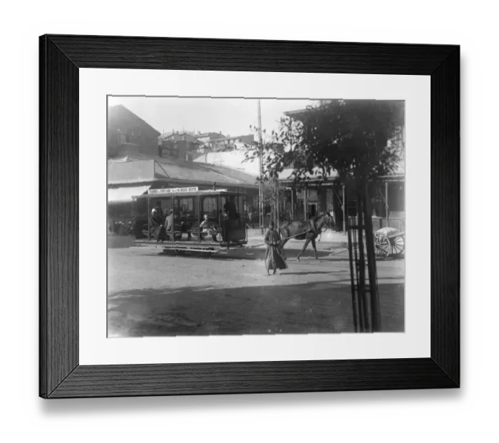 Framed Print : In Port Said, Egypt, the worlds oldest traditional tramway. The horses are roped Framed Print : In Port Said, Egypt, the worlds oldest traditional tramway. The horses are roped