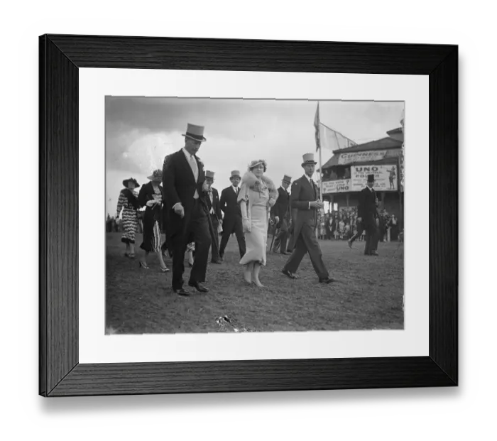 Framed Print : King and Queen walked to the paddock at Epsom on Oaks Day. The King and Queen, paying Framed Print : King and Queen walked to the paddock at Epsom on Oaks Day. The King and Queen, paying