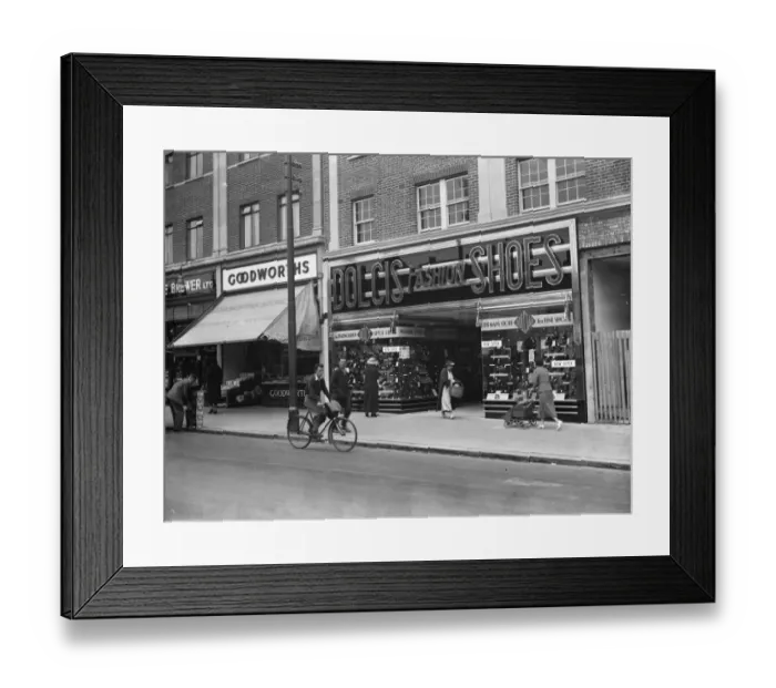 Framed Print : The shop window at Dolcis shoe shop in Bexleyheath. 1 September 1936 Framed Print : The shop window at Dolcis shoe shop in Bexleyheath. 1 September 1936