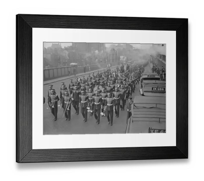 Framed Print : The band of the 2nd Cold Stream Guards at Waterloo, when the battalion entrained Framed Print : The band of the 2nd Cold Stream Guards at Waterloo, when the battalion entrained
