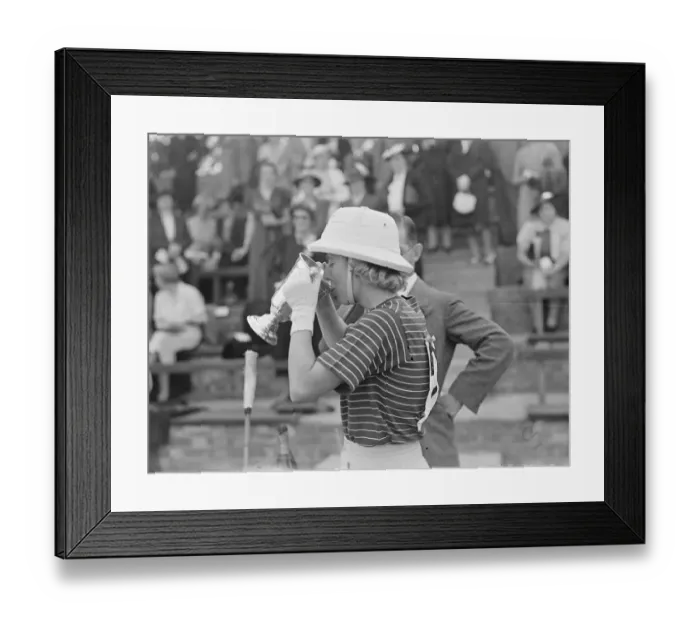 Framed Print : Hurlingham Ladies Polo. Hon Mrs Gurdon ( Grinsthorpe ) takes a drink from Framed Print : Hurlingham Ladies Polo. Hon Mrs Gurdon ( Grinsthorpe ) takes a drink from
