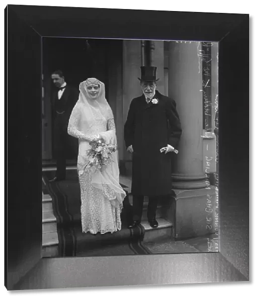 The marriage of Miss Yvonne Marling and Mr Taffy Rodd. Miss Marling with her father