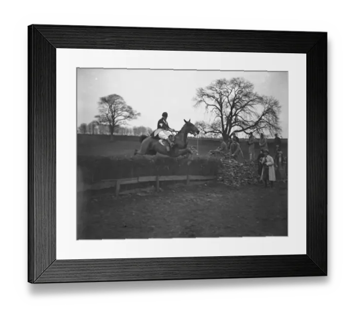 Framed Print : Beaufort Hunt point to point at Hazelton. Prince of Wales on Degomme. 1928