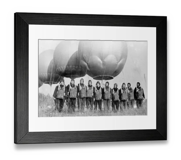 Framed Print : Balloon and parachutists start new fashion in propaganda work. Something new in Framed Print : Balloon and parachutists start new fashion in propaganda work. Something new in