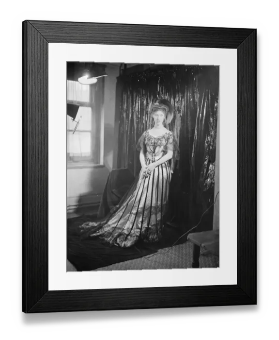 Framed Print : Preparations for Hairdressing Through the Ages Exhibition. M Adolphe model Miss