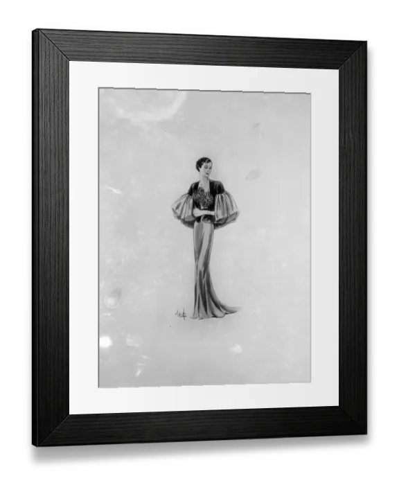 Framed Print : Drawing of Princess Marinas trousseau by Molyneux - evening gown. 26 November 1934 Framed Print : Drawing of Princess Marinas trousseau by Molyneux - evening gown. 26 November 1934