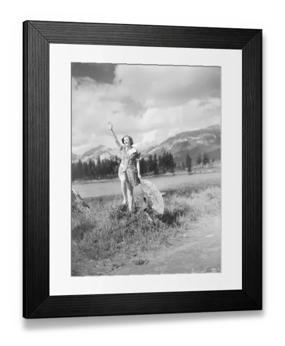 Framed Print : Greetings from the Canadian Rockies. A charming holidaymaker takes her giant hat off Framed Print : Greetings from the Canadian Rockies. A charming holidaymaker takes her giant hat off