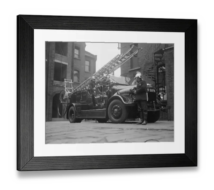 Framed Print : West Ham fire engine like a motor coach. A new fire engine in the front of which Framed Print : West Ham fire engine like a motor coach. A new fire engine in the front of which