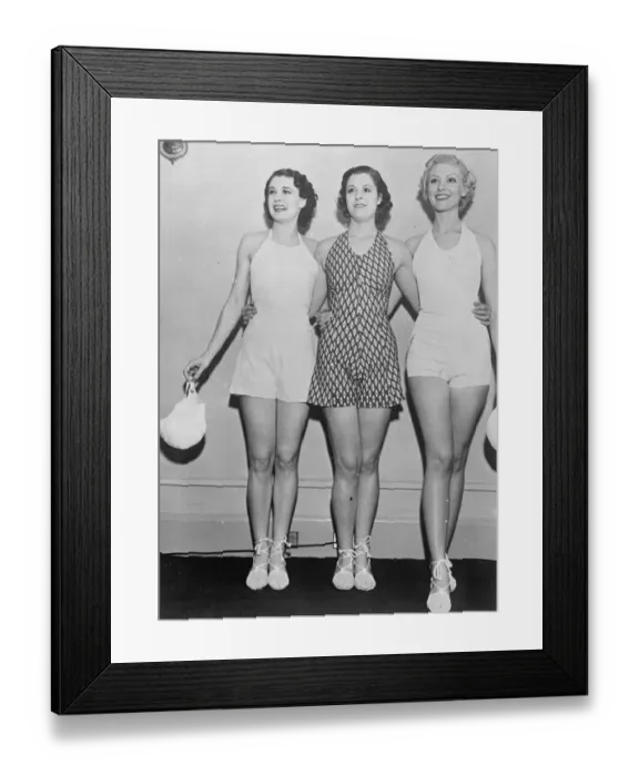 Framed Print : New costumes will dazzle Americas beaches. Models fit by weight. Photo shows: three Framed Print : New costumes will dazzle Americas beaches. Models fit by weight. Photo shows: three