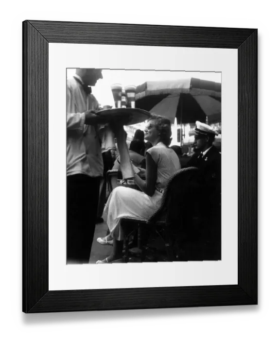 Framed Print : Woman on terrace of cafe in Paris 1950s Framed Print : Woman on terrace of cafe in Paris 1950s