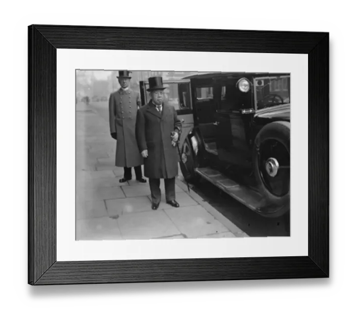 Framed Print : Prince Tokugawa, president of the Japanese Red Cross, leaving his London hotel