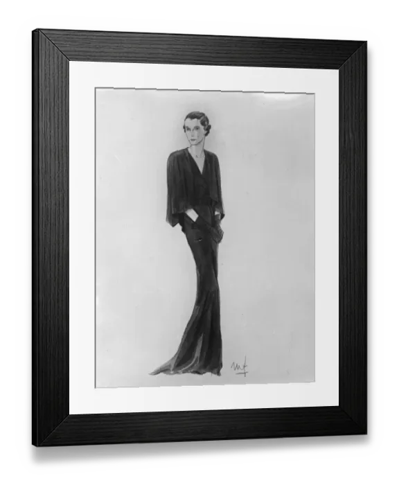 Framed Print : Drawing of Princess Marinas trousseau by Molyneux - evening gown. 26 November 1934 Framed Print : Drawing of Princess Marinas trousseau by Molyneux - evening gown. 26 November 1934