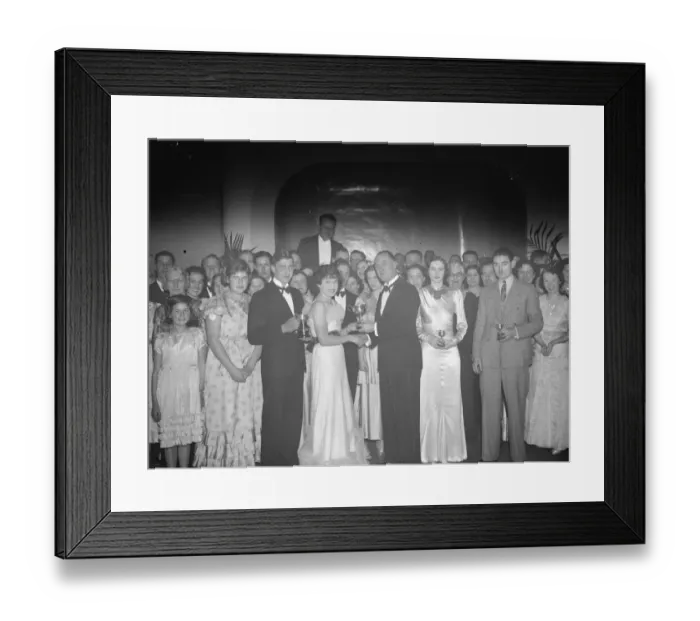 Framed Print : The prize winners at the Eltham Tennis Tournament prize - giving evening. 20 November