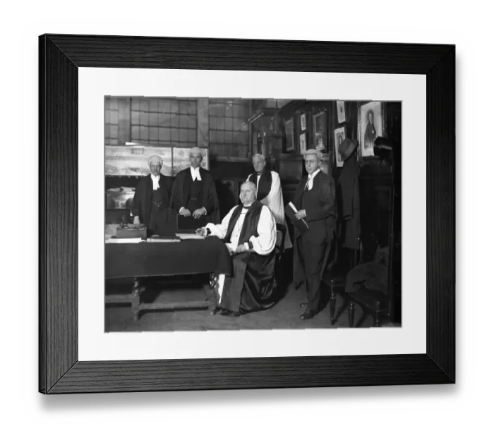 Framed Print : Dr F T Woods, the newly appointed Bishop of Winchester, signing his consent to Framed Print : Dr F T Woods, the newly appointed Bishop of Winchester, signing his consent to