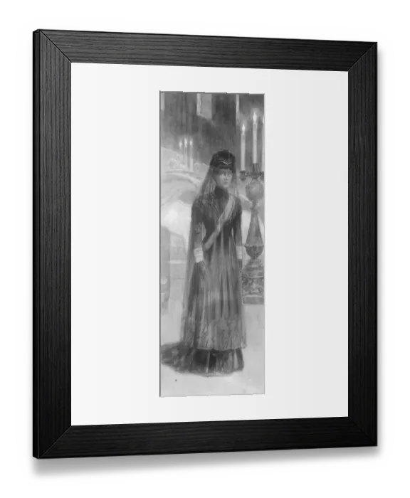 Framed Print : A unique picture of Queen Alexandra drawn as she was leaving the bier of the late Framed Print : A unique picture of Queen Alexandra drawn as she was leaving the bier of the late